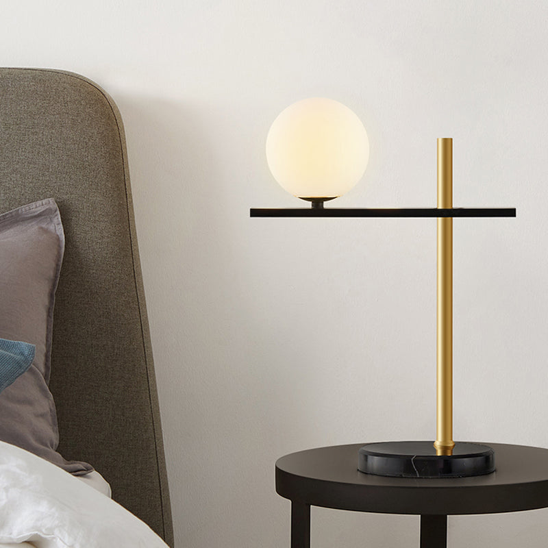 White Glass Ball Nightstand Lighting Modern Black and Gold Metal Night Lamp for Living Room Clearhalo 'Lamps' 'Table Lamps' Lighting' 410946