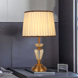 Fabric Pleated Table Light Modernist 1 Bulb Beige Reading Lamp with Metallic Base Beige Clearhalo 'Lamps' 'Table Lamps' Lighting' 410997