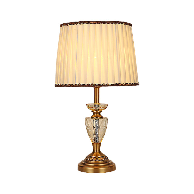 Fabric Pleated Table Light Modernist 1 Bulb Beige Reading Lamp with Metallic Base Clearhalo 'Lamps' 'Table Lamps' Lighting' 410999