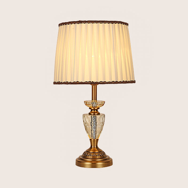 Fabric Pleated Table Light Modernist 1 Bulb Beige Reading Lamp with Metallic Base Clearhalo 'Lamps' 'Table Lamps' Lighting' 411000