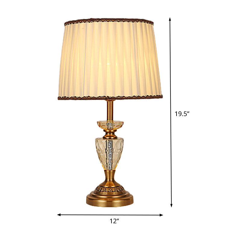 Fabric Pleated Table Light Modernist 1 Bulb Beige Reading Lamp with Metallic Base Clearhalo 'Lamps' 'Table Lamps' Lighting' 411001