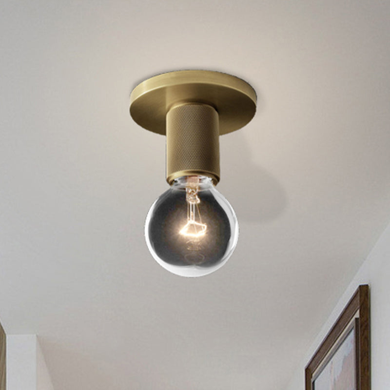 Globe/Cone/Cylinder/Trumpet Glass Flush Pendant Ceiling Light Modern 1 Light Flushmount Lighting in Brass for Balcony Clearhalo 'Ceiling Lights' 'Close To Ceiling Lights' 'Close to ceiling' 'Flush mount' Lighting' 411002