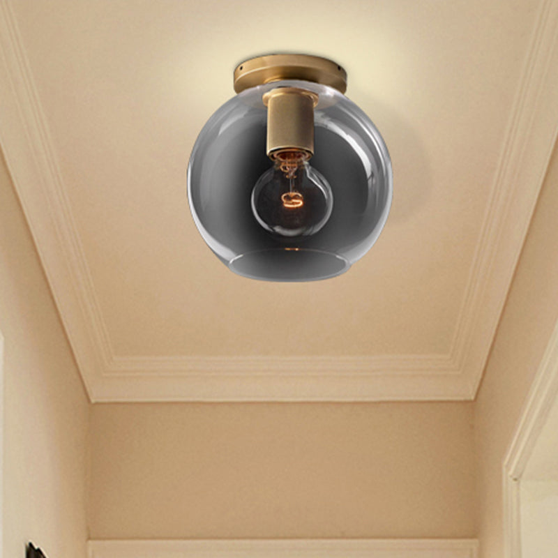 Globe/Cone/Cylinder/Trumpet Glass Flush Pendant Ceiling Light Modern 1 Light Flushmount Lighting in Brass for Balcony Clearhalo 'Ceiling Lights' 'Close To Ceiling Lights' 'Close to ceiling' 'Flush mount' Lighting' 411004