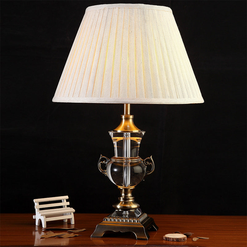 Contemporary 1 Bulb Task Lighting Beige Wide Flare Reading Lamp with Fabric Shade Clearhalo 'Lamps' 'Table Lamps' Lighting' 411090