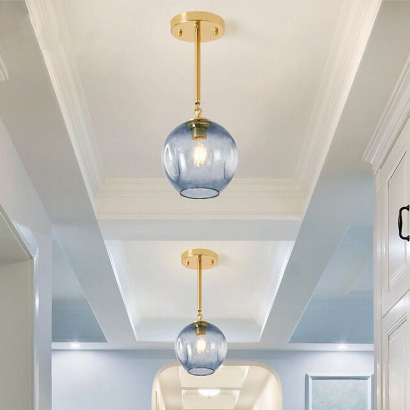 Concave Amber/Smoke Gray Glass Semi Flush Light Fixture Nordic 1 Light Ceiling Flush Mount for Hallway Clearhalo 'Ceiling Lights' 'Close To Ceiling Lights' 'Close to ceiling' 'Glass shade' 'Glass' 'Semi-flushmount' Lighting' 411129