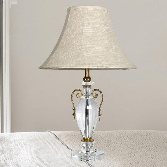 Contemporary 1 Bulb Desk Light Grey Paneled Bell Night Table Lamp with Fabric Shade Clearhalo 'Lamps' 'Table Lamps' Lighting' 411197