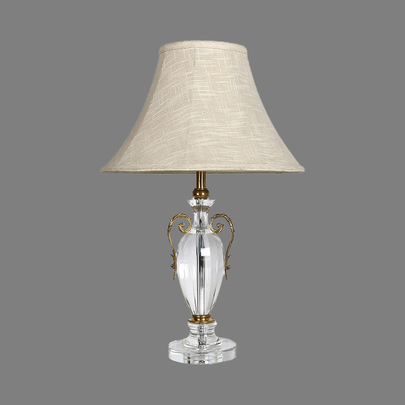 Contemporary 1 Bulb Desk Light Grey Paneled Bell Night Table Lamp with Fabric Shade Clearhalo 'Lamps' 'Table Lamps' Lighting' 411199