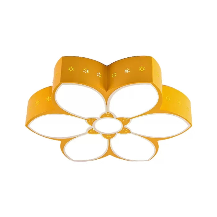 18"/23.5" W Etched Blossom LED Flush Mount Light Modern Acrylic LED Ceiling Lamp in Red/Yellow/Green for Bedroom Yellow Clearhalo 'Ceiling Lights' 'Close To Ceiling Lights' 'Close to ceiling' 'Flush mount' Lighting' 41123