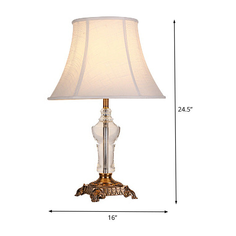 Flare Table Lamp Modern Fabric 1 Bulb White Desk Light with Carved Bronze Metal Base Clearhalo 'Lamps' 'Table Lamps' Lighting' 411235