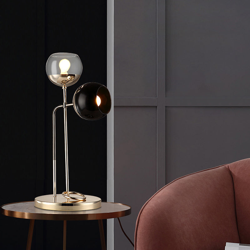 Metal Spherical Night Table Lighting Minimalism 2 Lights Gold Nightstand Light for Living Room Clearhalo 'Lamps' 'Table Lamps' Lighting' 411245