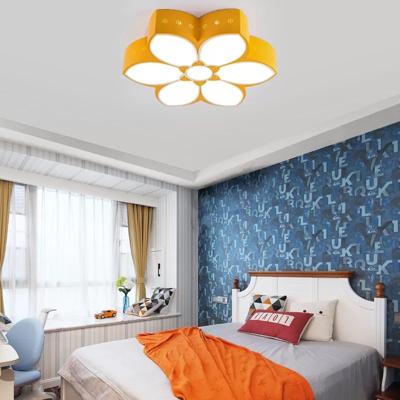 18"/23.5" W Etched Blossom LED Flush Mount Light Modern Acrylic LED Ceiling Lamp in Red/Yellow/Green for Bedroom Clearhalo 'Ceiling Lights' 'Close To Ceiling Lights' 'Close to ceiling' 'Flush mount' Lighting' 41126