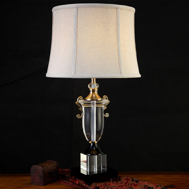 Contemporary 1 Bulb Study Lamp Grey Paneled Bell Reading Book Light with Fabric Shade Clearhalo 'Lamps' 'Table Lamps' Lighting' 411304