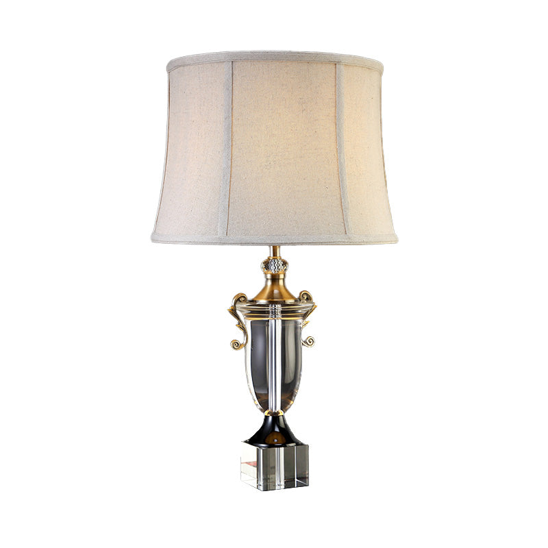 Contemporary 1 Bulb Study Lamp Grey Paneled Bell Reading Book Light with Fabric Shade Clearhalo 'Lamps' 'Table Lamps' Lighting' 411305