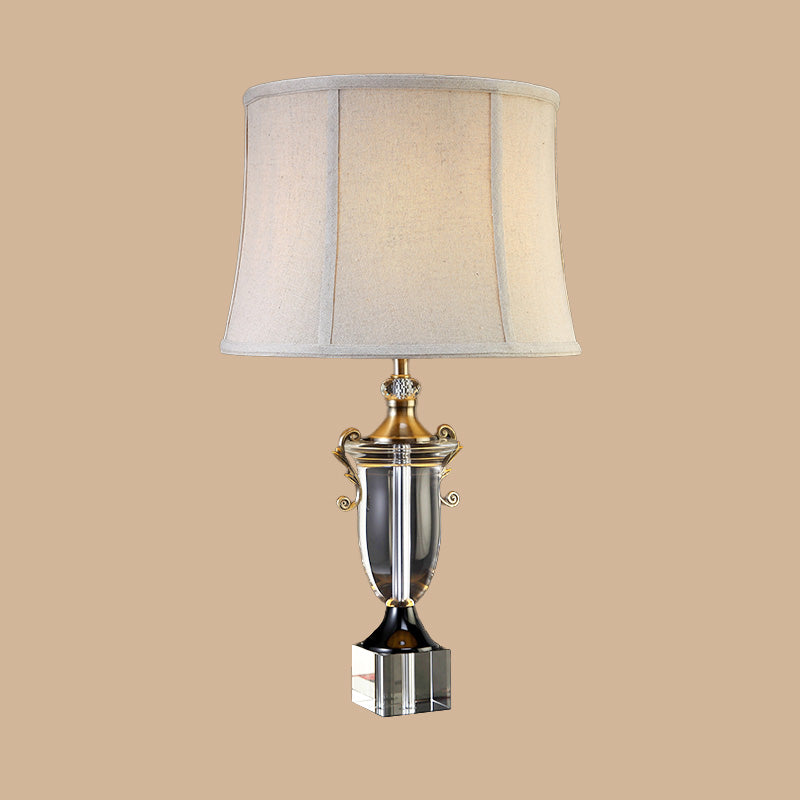 Contemporary 1 Bulb Study Lamp Grey Paneled Bell Reading Book Light with Fabric Shade Clearhalo 'Lamps' 'Table Lamps' Lighting' 411306