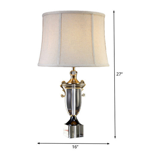 Contemporary 1 Bulb Study Lamp Grey Paneled Bell Reading Book Light with Fabric Shade Clearhalo 'Lamps' 'Table Lamps' Lighting' 411307