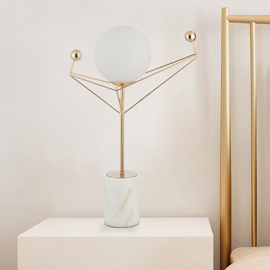 1-Bulb Bedroom Nightstand Light Simple Gold Table Lamp with Global White Glass Shade White Clearhalo 'Lamps' 'Table Lamps' Lighting' 411357