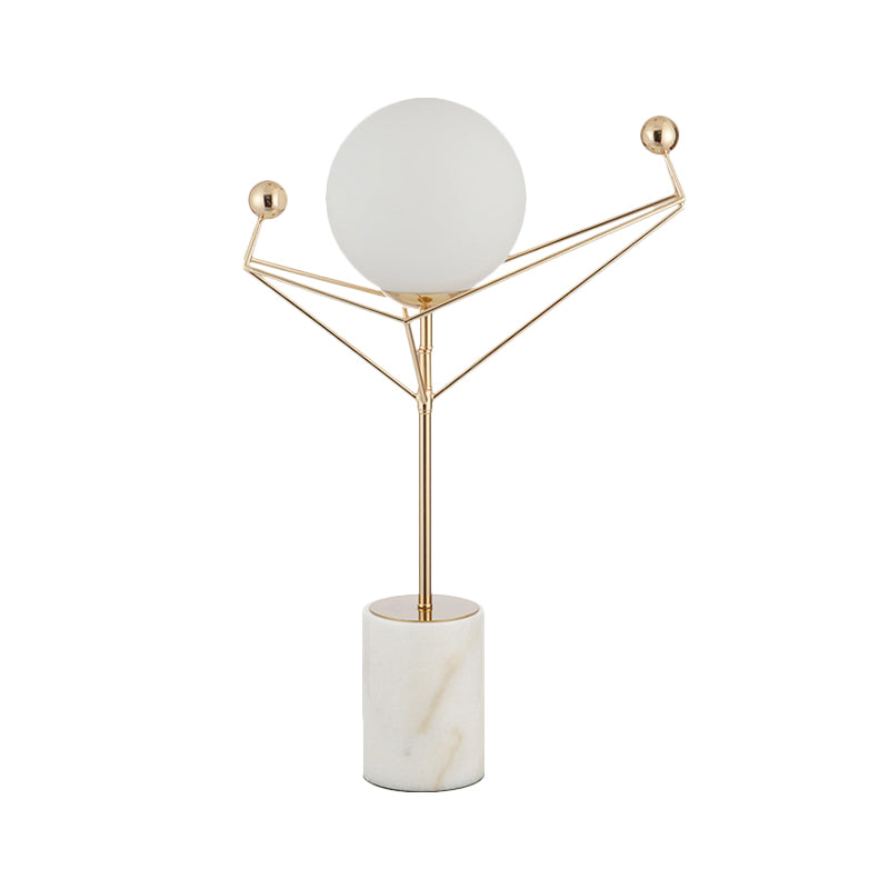 1-Bulb Bedroom Nightstand Light Simple Gold Table Lamp with Global White Glass Shade Clearhalo 'Lamps' 'Table Lamps' Lighting' 411359