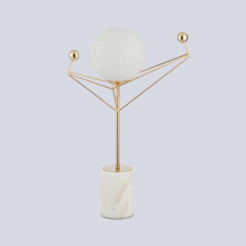 1-Bulb Bedroom Nightstand Light Simple Gold Table Lamp with Global White Glass Shade Clearhalo 'Lamps' 'Table Lamps' Lighting' 411360