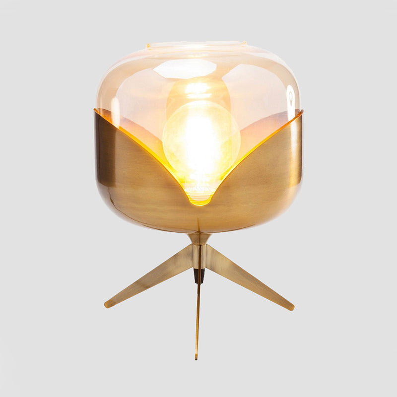 Gold Oval Nightstand Lamp Luxurious 1-Bulb Metal Night Lighting with Amber Glass Shade Clearhalo 'Lamps' 'Table Lamps' Lighting' 411422