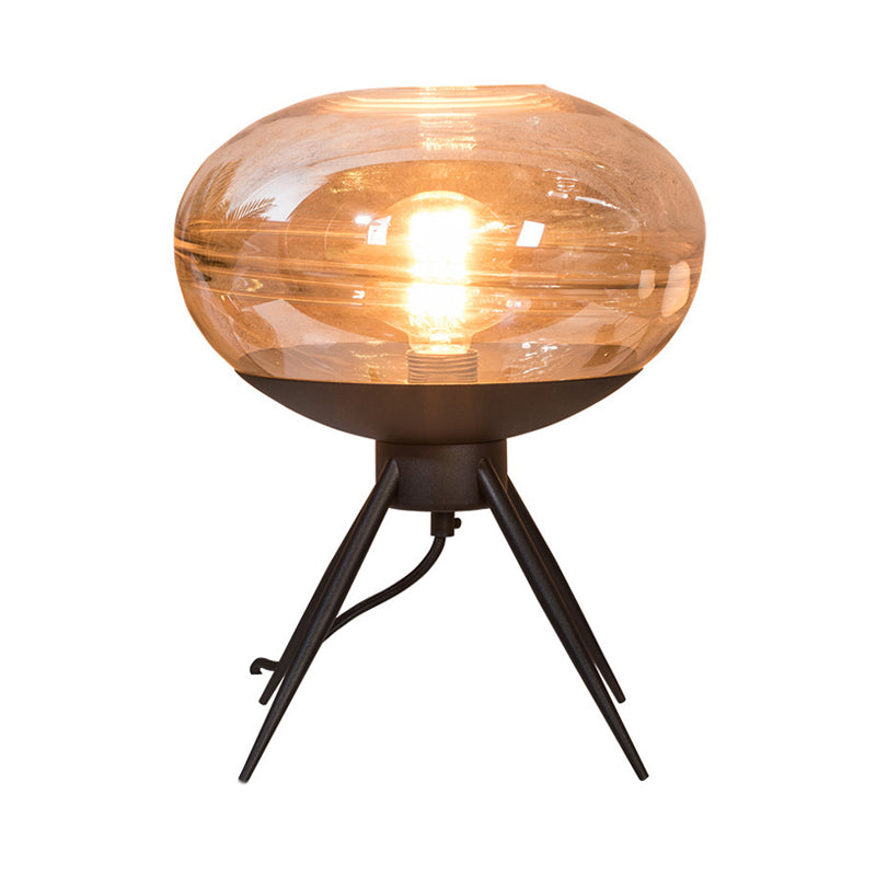 Oval Metal Night Table Light Modern Cognac Glass 1-Head Living Room Nightstand Lamp Clearhalo 'Lamps' 'Table Lamps' Lighting' 411448