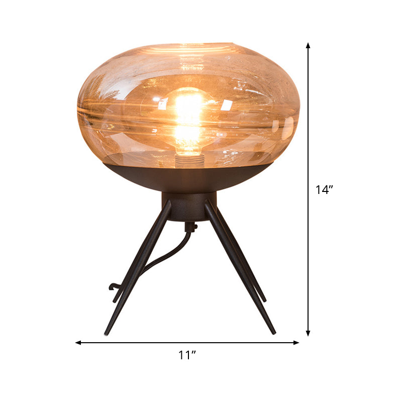 Oval Metal Night Table Light Modern Cognac Glass 1-Head Living Room Nightstand Lamp Clearhalo 'Lamps' 'Table Lamps' Lighting' 411449