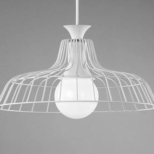 1 Light Wire Frame Ceiling Lighting with Barn Shade Metal Industrial Style Restaurant Pendant Lamp in Black/White White A Clearhalo 'Ceiling Lights' 'Modern Pendants' 'Modern' 'Pendant Lights' 'Pendants' Lighting' 41168