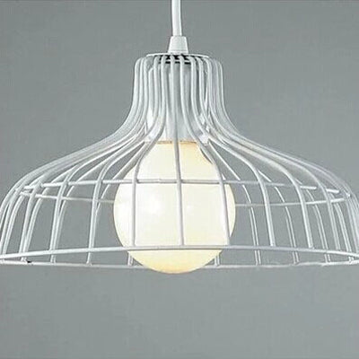 1 Light Wire Frame Ceiling Lighting with Barn Shade Metal Industrial Style Restaurant Pendant Lamp in Black/White White B Clearhalo 'Ceiling Lights' 'Modern Pendants' 'Modern' 'Pendant Lights' 'Pendants' Lighting' 41169