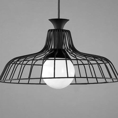 1 Light Wire Frame Ceiling Lighting with Barn Shade Metal Industrial Style Restaurant Pendant Lamp in Black/White Black A Clearhalo 'Ceiling Lights' 'Modern Pendants' 'Modern' 'Pendant Lights' 'Pendants' Lighting' 41171