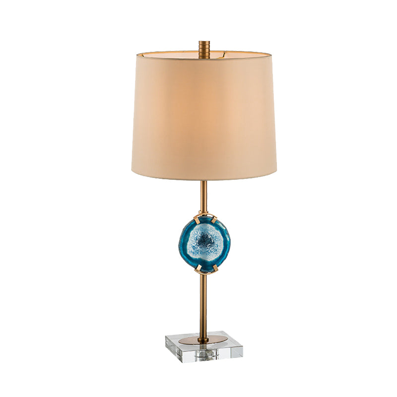 1 Head Living Room Desk Light Modern Blue Night Table Lamp with Barrel Fabric Shade Clearhalo 'Lamps' 'Table Lamps' Lighting' 411882