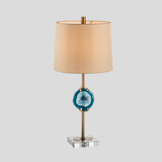 1 Head Living Room Desk Light Modern Blue Night Table Lamp with Barrel Fabric Shade Clearhalo 'Lamps' 'Table Lamps' Lighting' 411883
