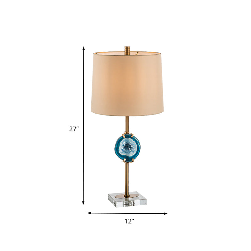 1 Head Living Room Desk Light Modern Blue Night Table Lamp with Barrel Fabric Shade Clearhalo 'Lamps' 'Table Lamps' Lighting' 411884