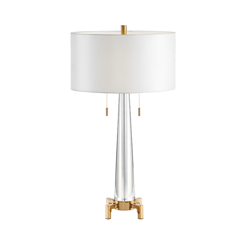 Conical Fabric Task Light Modern Hand-Cut Crystal 2 Bulbs Nightstand Lamp in White with Pull Chain Clearhalo 'Lamps' 'Table Lamps' Lighting' 412129