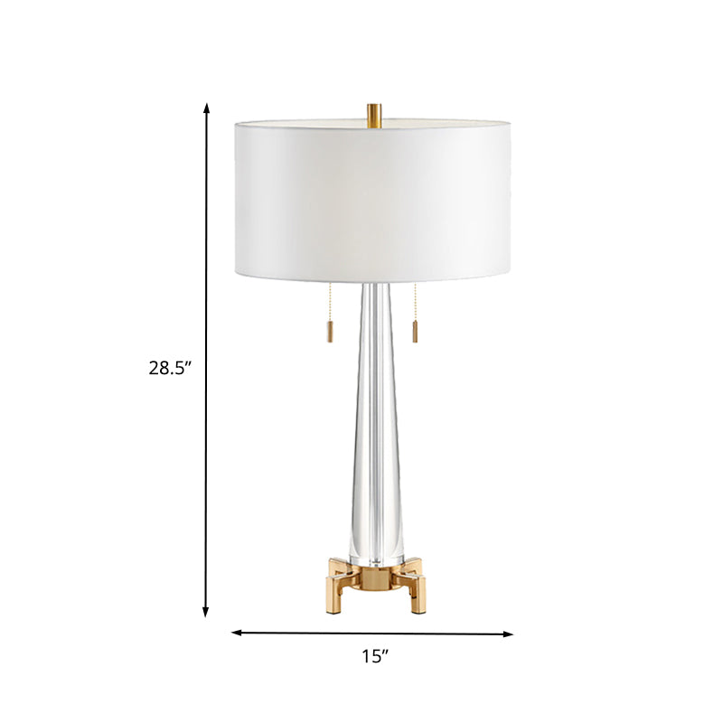 Conical Fabric Task Light Modern Hand-Cut Crystal 2 Bulbs Nightstand Lamp in White with Pull Chain Clearhalo 'Lamps' 'Table Lamps' Lighting' 412131