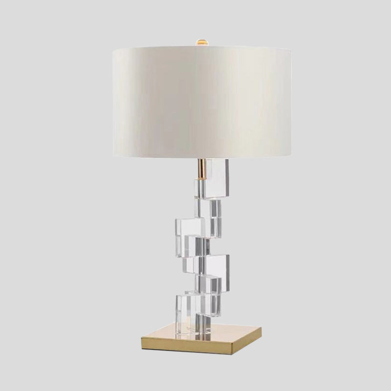 Straight Sided Shade Desk Light Contemporary Fabric 1 Head Night Table Lamp in White Clearhalo 'Lamps' 'Table Lamps' Lighting' 412277