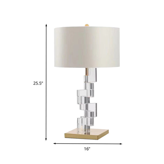 Straight Sided Shade Desk Light Contemporary Fabric 1 Head Night Table Lamp in White Clearhalo 'Lamps' 'Table Lamps' Lighting' 412278