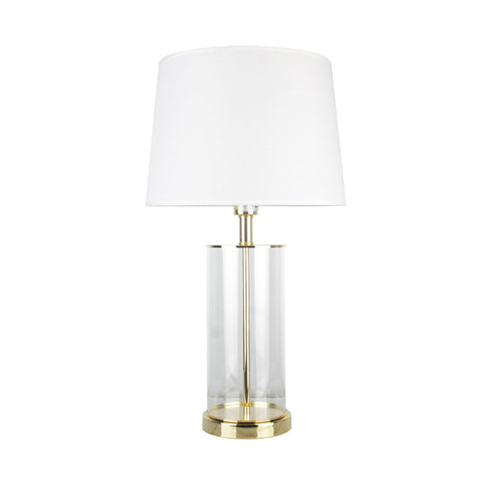 Modernism 1 Head Desk Light White Tapered Drum Night Table Lamp with Fabric Shade Clearhalo 'Lamps' 'Table Lamps' Lighting' 412428