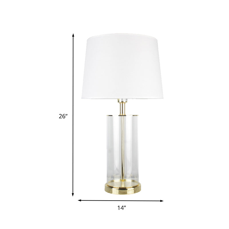 Modernism 1 Head Desk Light White Tapered Drum Night Table Lamp with Fabric Shade Clearhalo 'Lamps' 'Table Lamps' Lighting' 412430