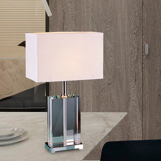 Modernism Rectangular Reading Light Clear Crystal 1 Bulb Fabric Shade Nightstand Lamp in White White Clearhalo 'Lamps' 'Table Lamps' Lighting' 412507