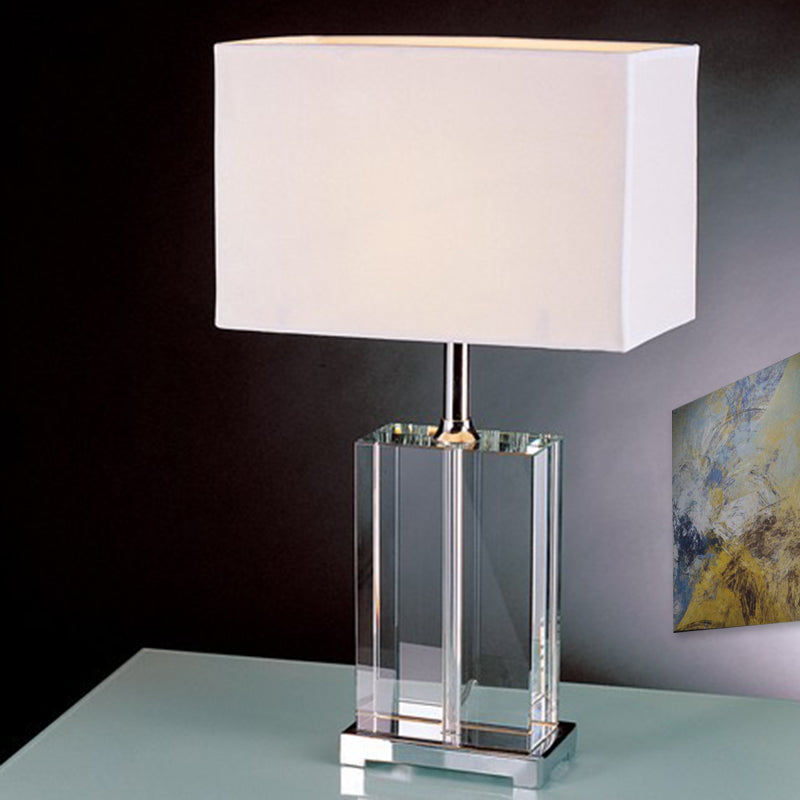 Modernism Rectangular Reading Light Clear Crystal 1 Bulb Fabric Shade Nightstand Lamp in White Clearhalo 'Lamps' 'Table Lamps' Lighting' 412508