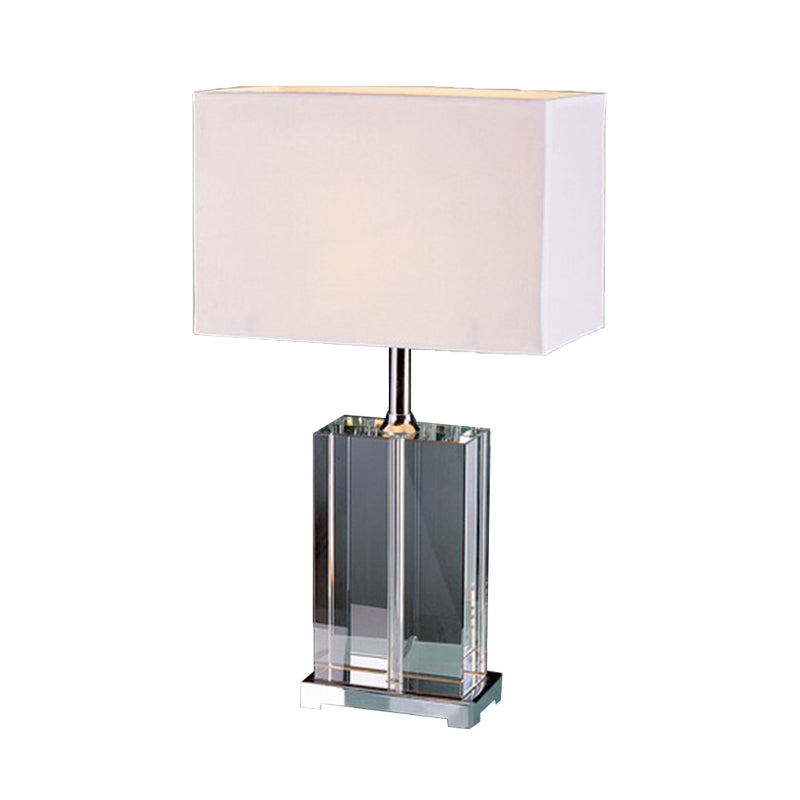 Modernism Rectangular Reading Light Clear Crystal 1 Bulb Fabric Shade Nightstand Lamp in White Clearhalo 'Lamps' 'Table Lamps' Lighting' 412509