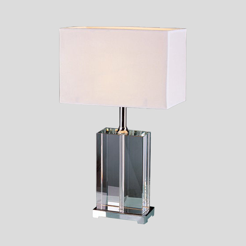 Modernism Rectangular Reading Light Clear Crystal 1 Bulb Fabric Shade Nightstand Lamp in White Clearhalo 'Lamps' 'Table Lamps' Lighting' 412510