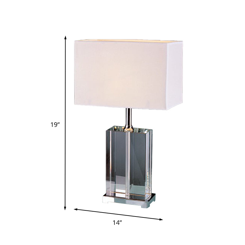 Modernism Rectangular Reading Light Clear Crystal 1 Bulb Fabric Shade Nightstand Lamp in White Clearhalo 'Lamps' 'Table Lamps' Lighting' 412511