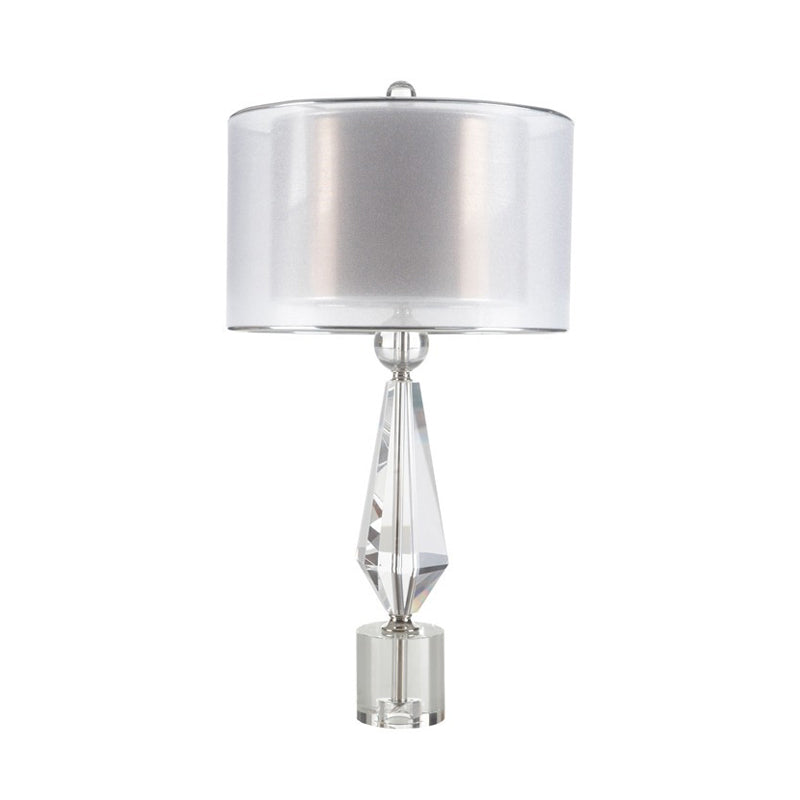 Fabric Cylinder Desk Light Modernist 1 Bulb White Night Table Lamp with Clear Crystal Base Clearhalo 'Lamps' 'Table Lamps' Lighting' 412678