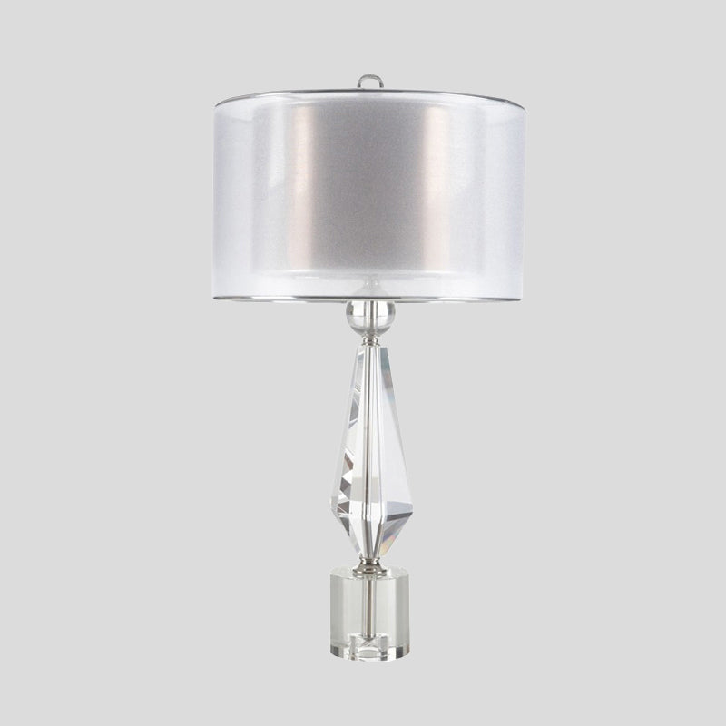 Fabric Cylinder Desk Light Modernist 1 Bulb White Night Table Lamp with Clear Crystal Base Clearhalo 'Lamps' 'Table Lamps' Lighting' 412679