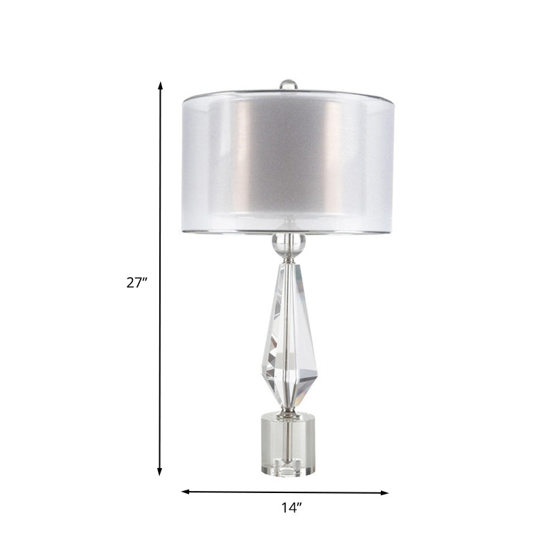 Fabric Cylinder Desk Light Modernist 1 Bulb White Night Table Lamp with Clear Crystal Base Clearhalo 'Lamps' 'Table Lamps' Lighting' 412680