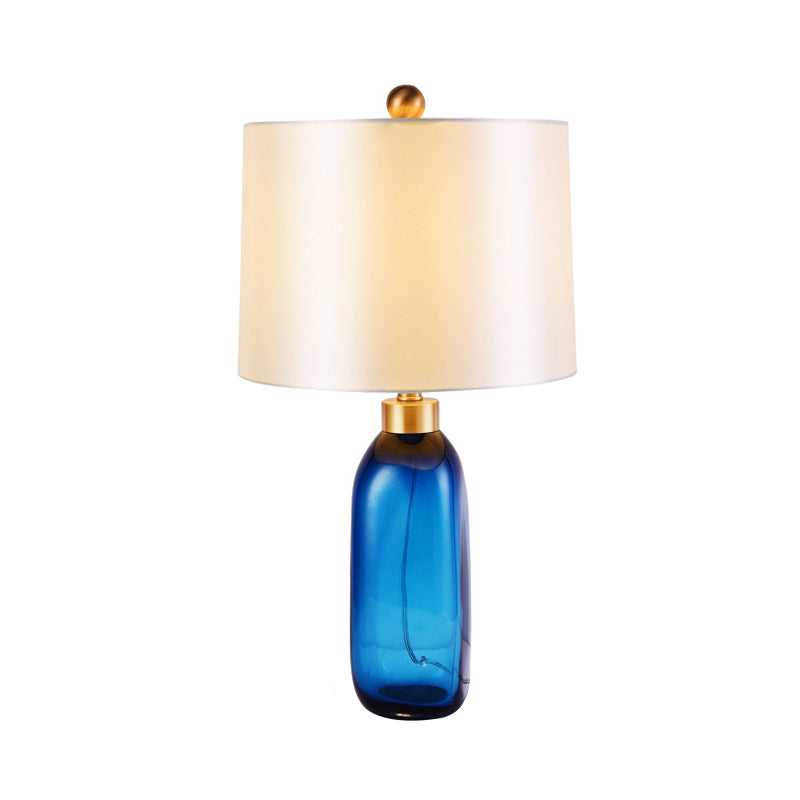 1 Head Living Room Task Light Modern Blue Table Lamp with Cylindrical Fabric Shade Clearhalo 'Lamps' 'Table Lamps' Lighting' 413060
