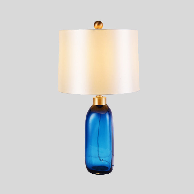 1 Head Living Room Task Light Modern Blue Table Lamp with Cylindrical Fabric Shade Clearhalo 'Lamps' 'Table Lamps' Lighting' 413061