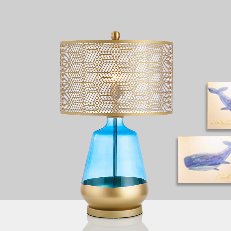 Drum Shade Table Light Contemporary Metallic 1 Bulb Gold Small Desk Lamp for Bedroom Clearhalo 'Lamps' 'Table Lamps' Lighting' 413120