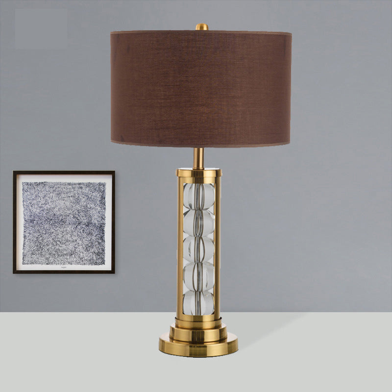 Modern Global Desk Light Clear Crystal 1 Head Table Lamp in Brown with Fabric Shade Clearhalo 'Lamps' 'Table Lamps' Lighting' 413723