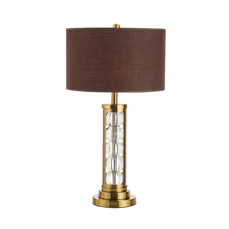 Modern Global Desk Light Clear Crystal 1 Head Table Lamp in Brown with Fabric Shade Clearhalo 'Lamps' 'Table Lamps' Lighting' 413724